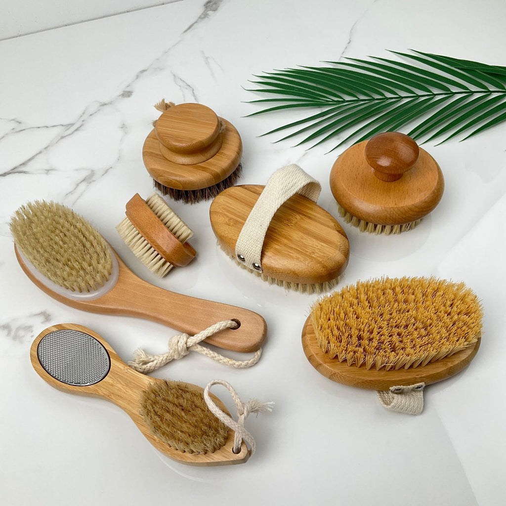 Natural Wood Body Scrub Brush with Long Handle